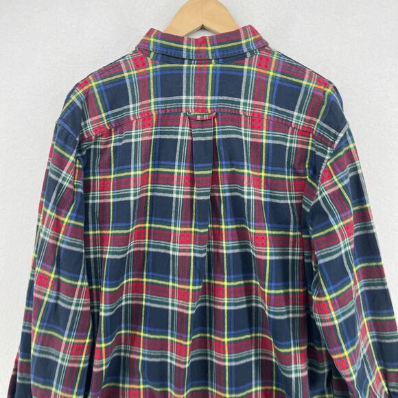 LANDS END Shirt Mens XL 17-17.5 Plaid Traditional Fit Flannel Button Down Blue - Picture 6 of 14